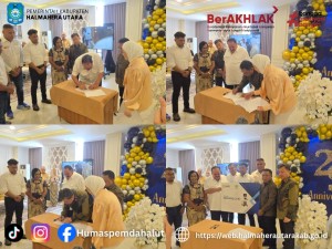 Penandatangan Komitmen PT. NHM Dan Pemda Halut Untuk Pembangunan Rumah Sakit Dan Penandatangan Berita Acara Penyerahan Alat Jantung Anak Ke RSUD Tobelo. 