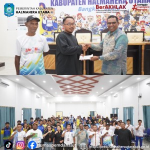 Pemda Halmahera Utara Bagikan Bonus Uang Tunai Kepada Seluruh Atlet Halut Peraih Medali di Porprov V Malut 2026.